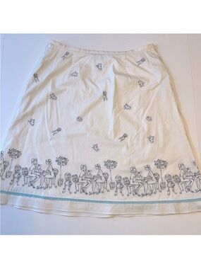 LOFT Petites Cotton Embroidery Novelty Scenery Coffee Girlfriends Pattern Skirt